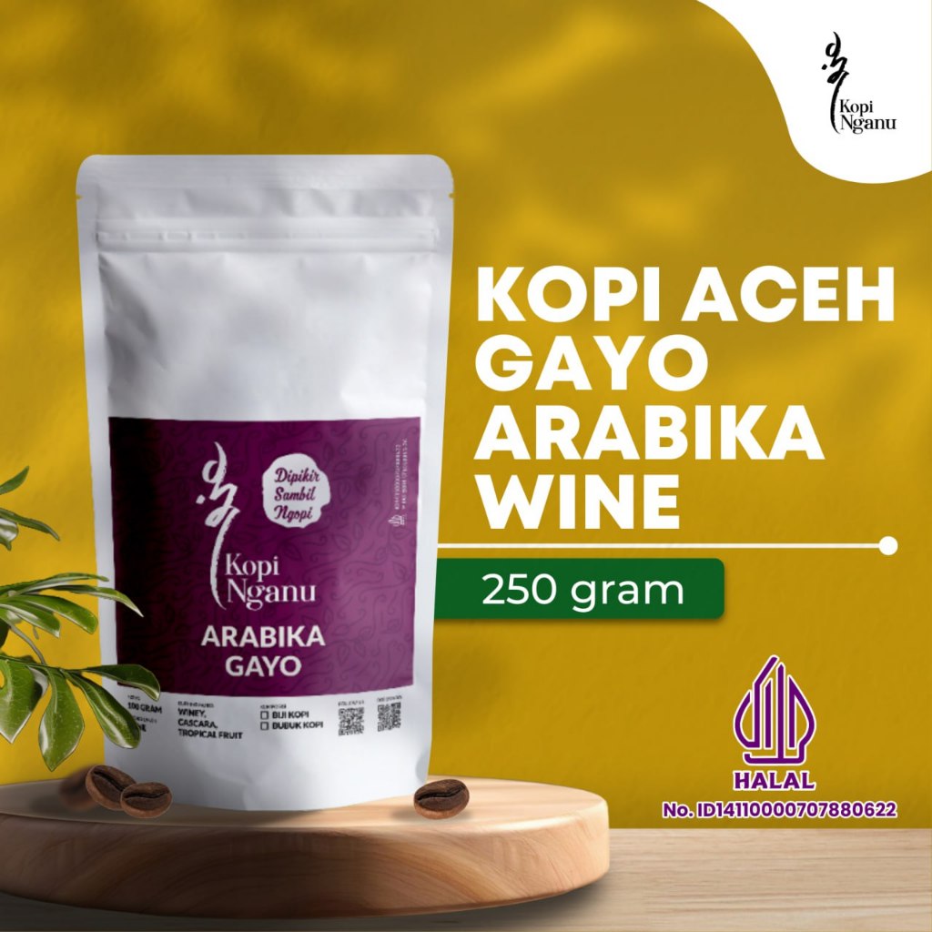 

Kopi Aceh Gayo Wine 250 Gram Bubuk Biji Fermented KOPINGANU