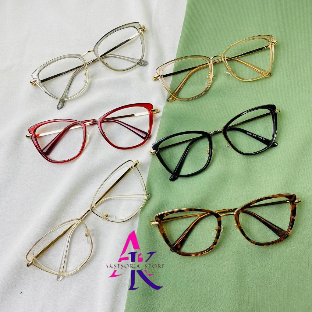 FRAME KACAMATA CAT EYE 95290-KACAMATA FASHION WANITA SEMI KOTAK PAKET LENSA BLRAY ANTIRADIASI PHOTOC