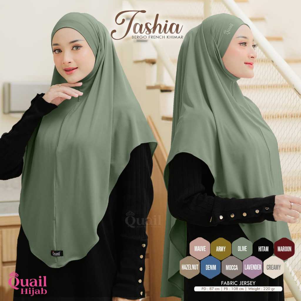 Tashia Bergo French Khimar Original Quail Hijab Wanita Jilbab Jersey French Khimar Quail Khimar Fren