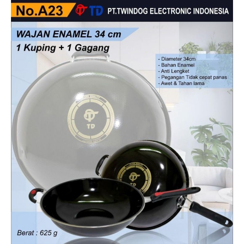 Wajan Enamel 34cm (1 Gagang + 1 Kuping) Wajan Tumis