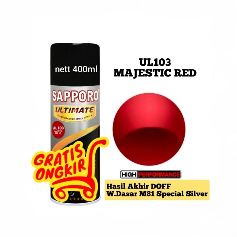 Sapporo Ultimate UL103 Majestic Red HP/merah satin/merah doff/cat semprot/pylox/pilox/pilok/motor