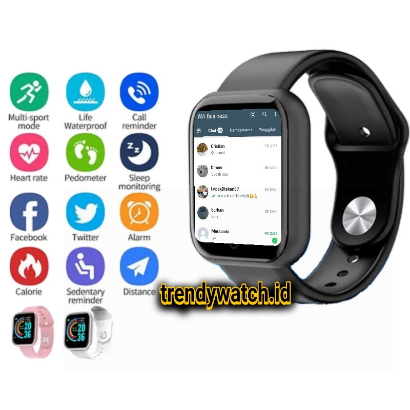 SmartWatch D20 Y68 Jam Tangan Pintar Olahraga Anti Air Pria dan Wanita Bluetooth Digital Monitoring 