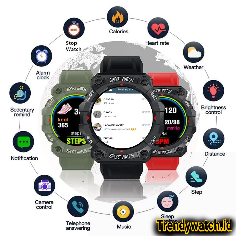SmartWatch FD68 Jam Tangan Pintar Olahraga Anti Air Pria dan Wanita Bluetooth Digital Monitoring Cam
