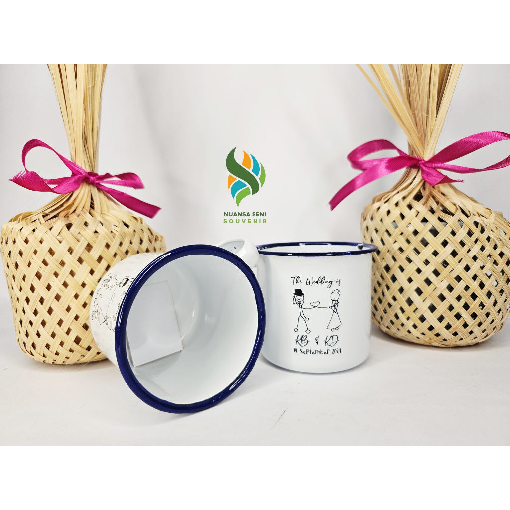 Souvenir Mug Enamel 7cm Anti Pecah Gelas Kaleng Cup Rustic Gagang Warna Vintage Custom Sablon