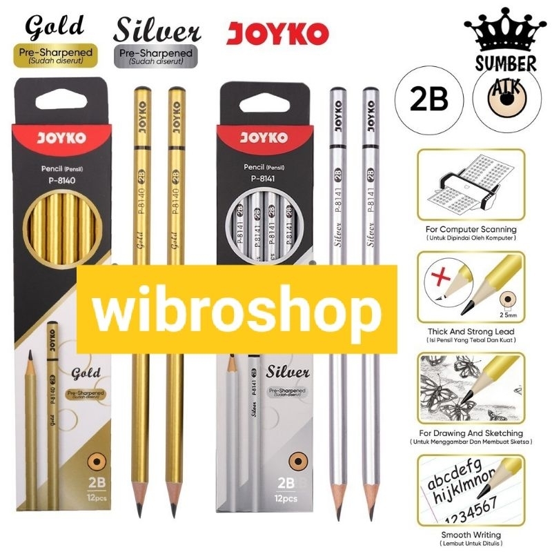 

pencil/pensil joyko p-8140 gold /p-8141 silver 2B 1box