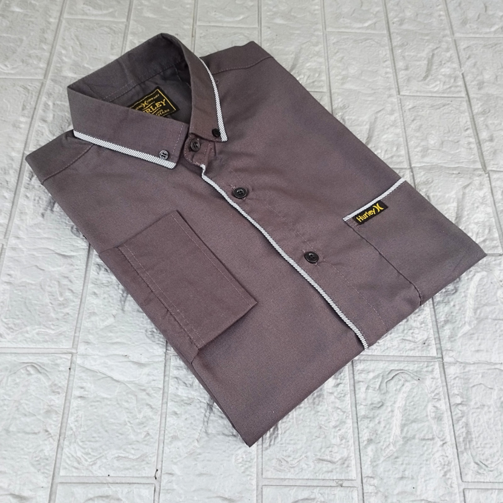 Kemeja Polos Pria Lengan Panjang Kombinasi List Casual Slimfit Premium Baju Kerja Hem Cowok Distro