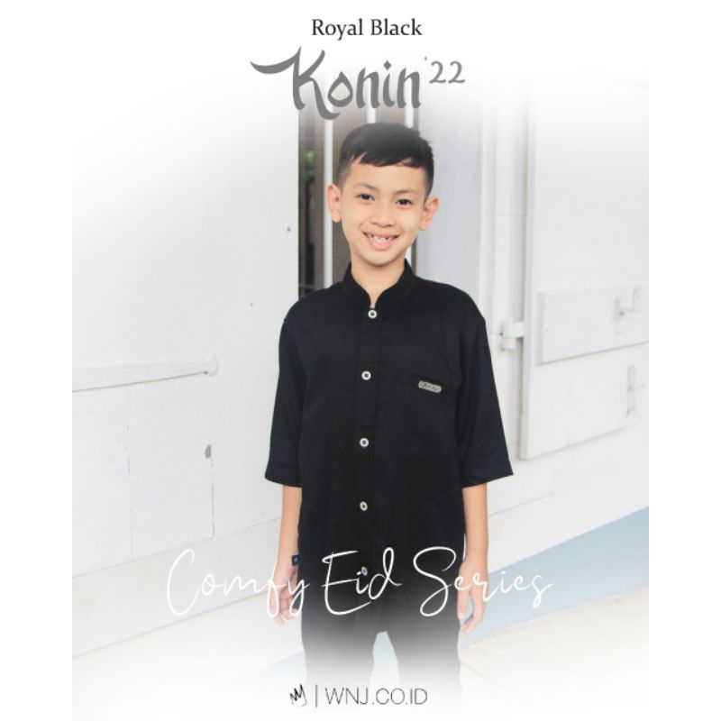 WNJ koko anak laki laki KONIN 22 terbaru black muslim hitam baju original warna item lengan 3/4 size