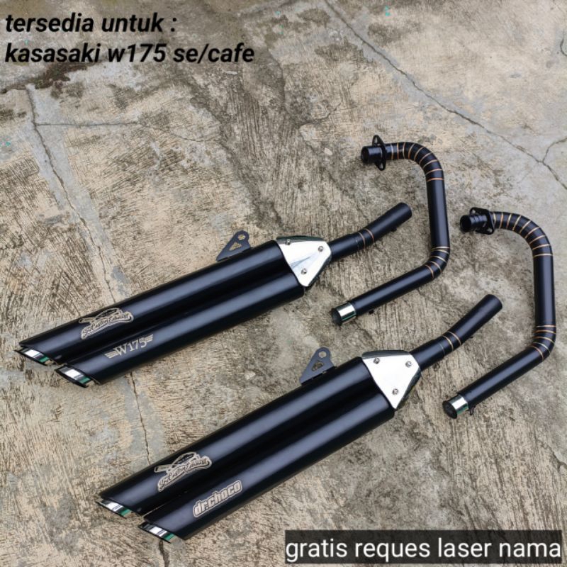 knalpot custom kawasaki w175 silincer double vanes leher/heder full doff