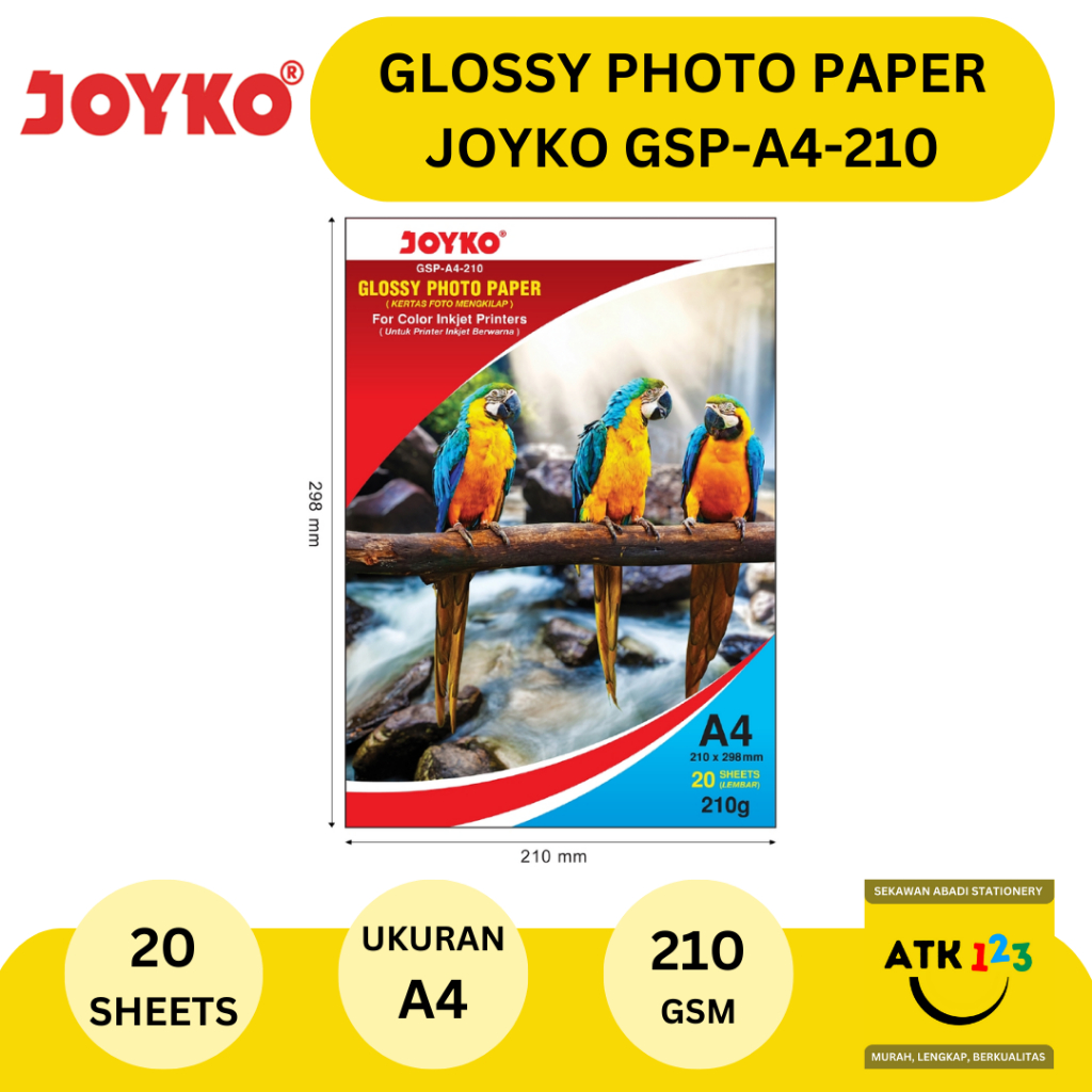 

Premium Glossy Paper / Kertas Foto A4 210 gram (20 Sheet) Joyko