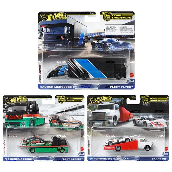 Hotwheels hot premium team transport B 2024 SET 3 honda mercedes porsche