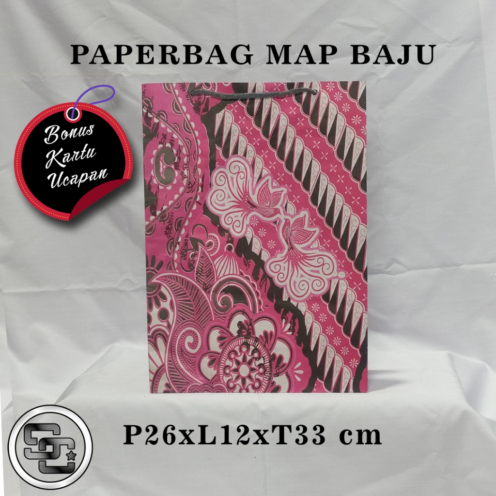 

PAPERBAG BONUS KARTU UCAPAN UKURAN R-12 (P26 X L12 X T33 CM) UNTUK BAJU GAMIS DLL