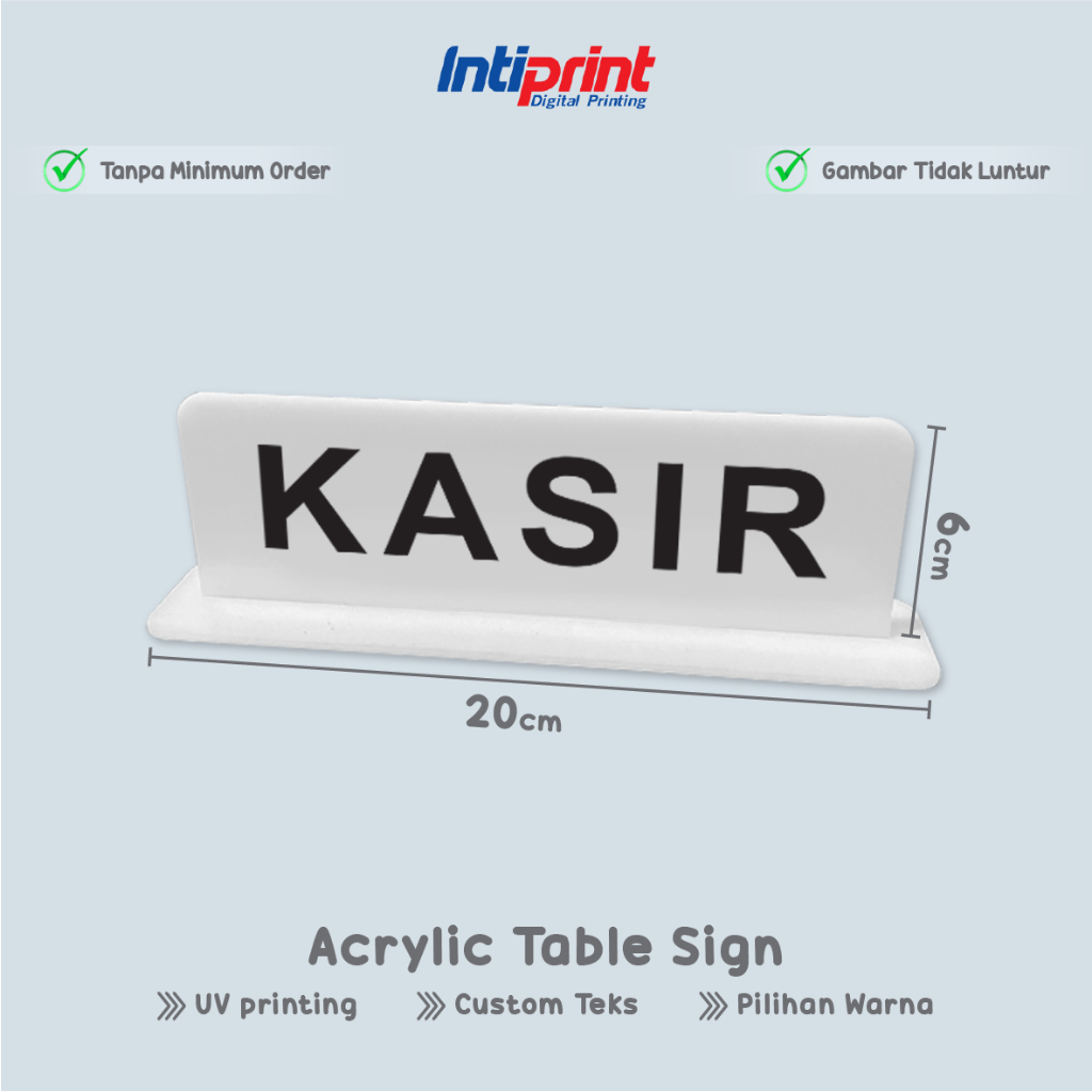 

gk Acrylic Table Sn UV Printing Custom / Tanda Meja Akrilik Kasir / Bending Table Sn Cashier