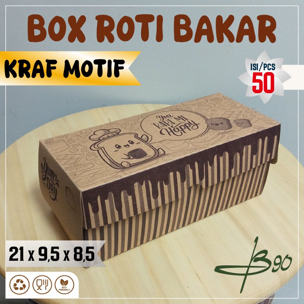 

50pcs Dus Roti Bakar Motif kraft ukuran 21x9,5x8,5 cm