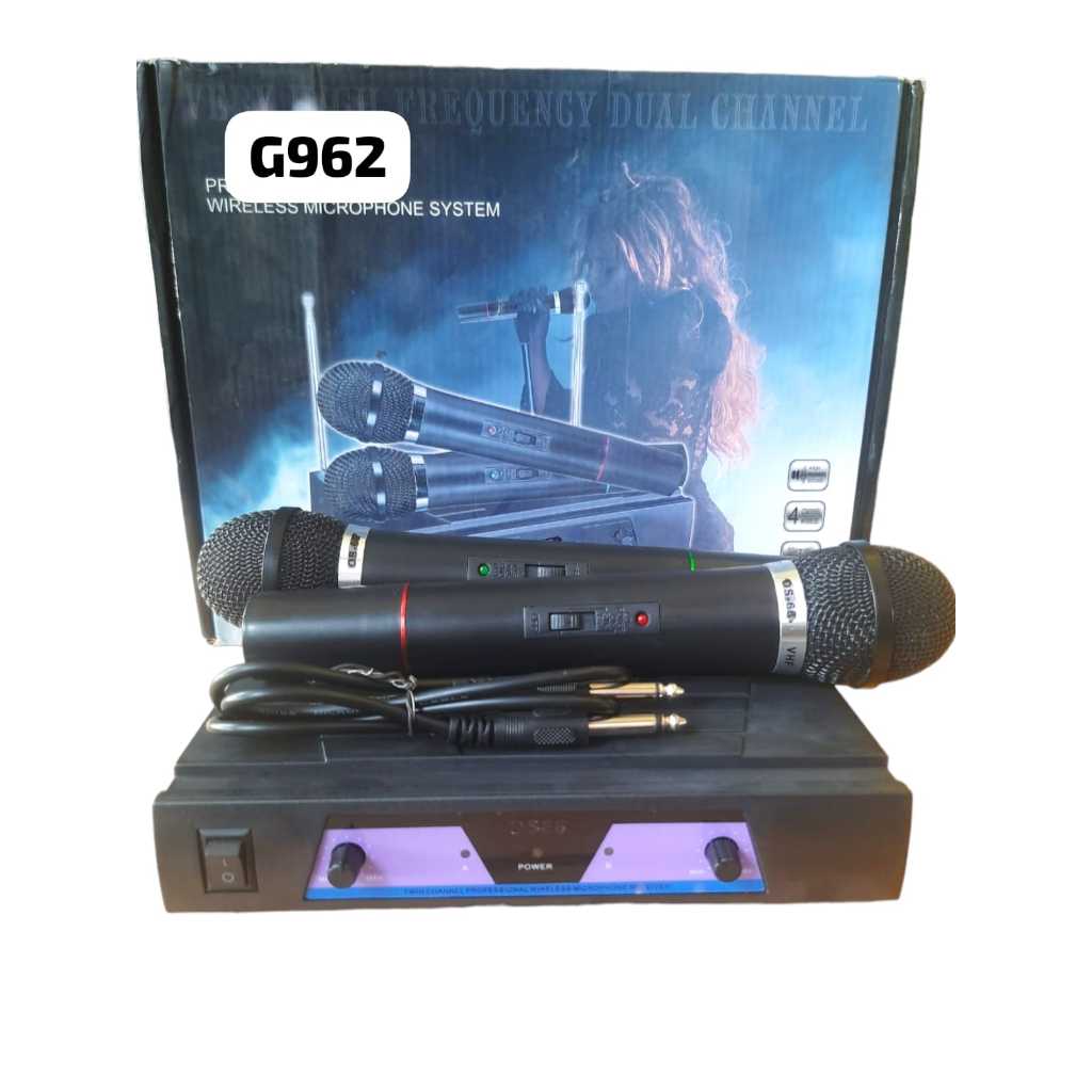 G962 DUAL WIRELESS MIC MIX NIRKABEL DOUBLE MICROPHONE WIRELES TANPA KABEL SEPASANG MIKROFON UHF