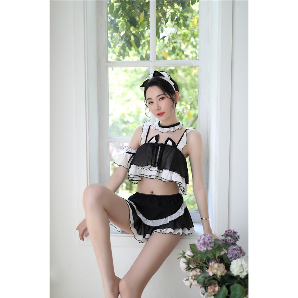 Bride Perspective Maid Lace Mesh Lingerie Suit BAJU TIDUR PEMBANTU SEKSI LINGERIE SEKSI