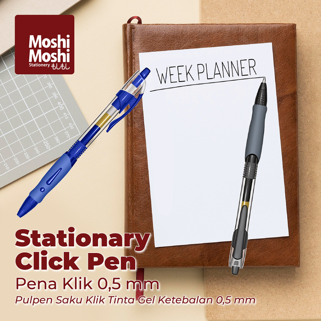 

Stationary Click Pen Ink Gel 0,5 mm Pena Alat Tulis Pulpen Saku Cetek Tinta Warna