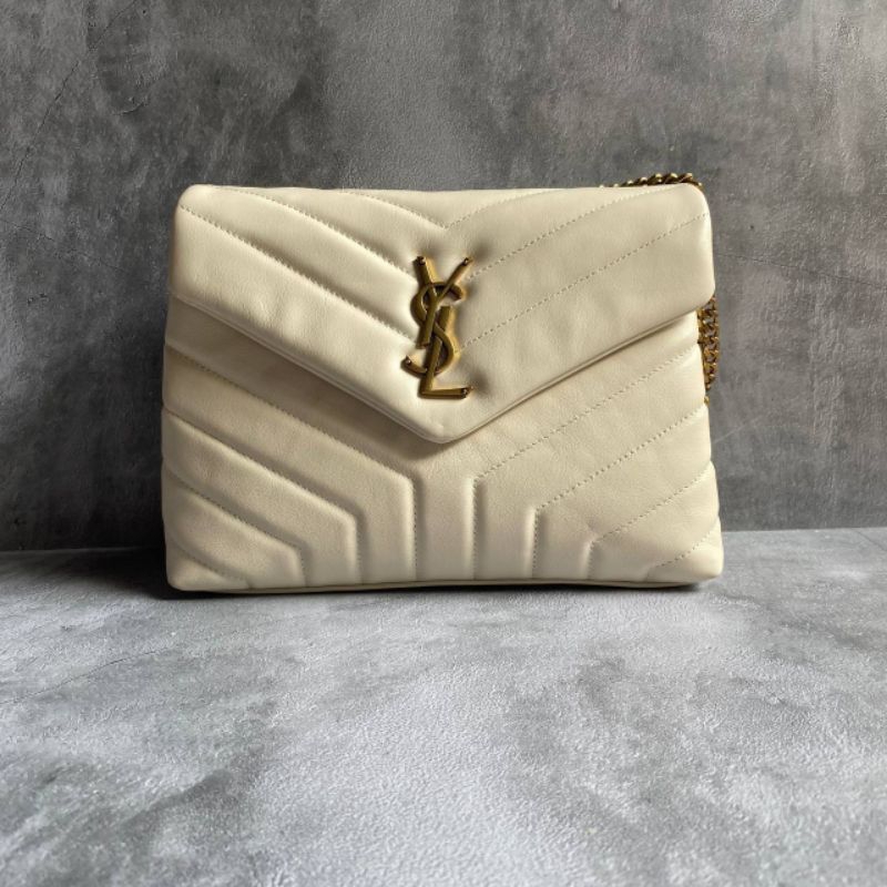 Ready with rec/bill Paris YSL Loulou Small Bag White Gold