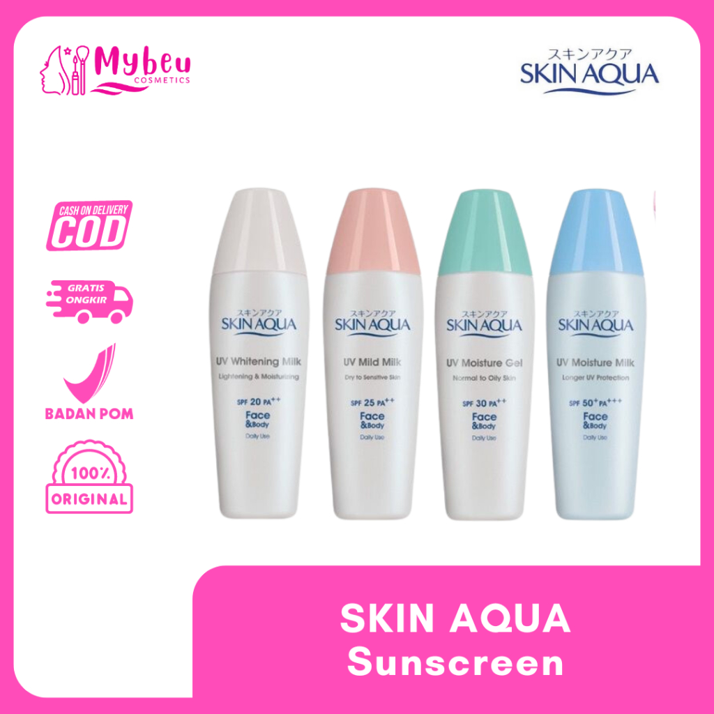 Skin Aqua Sunscreen SPF 50 Whitening Tutup Putih || Moisturizing Tutup Biru || Mid Milk Pink || Tutu
