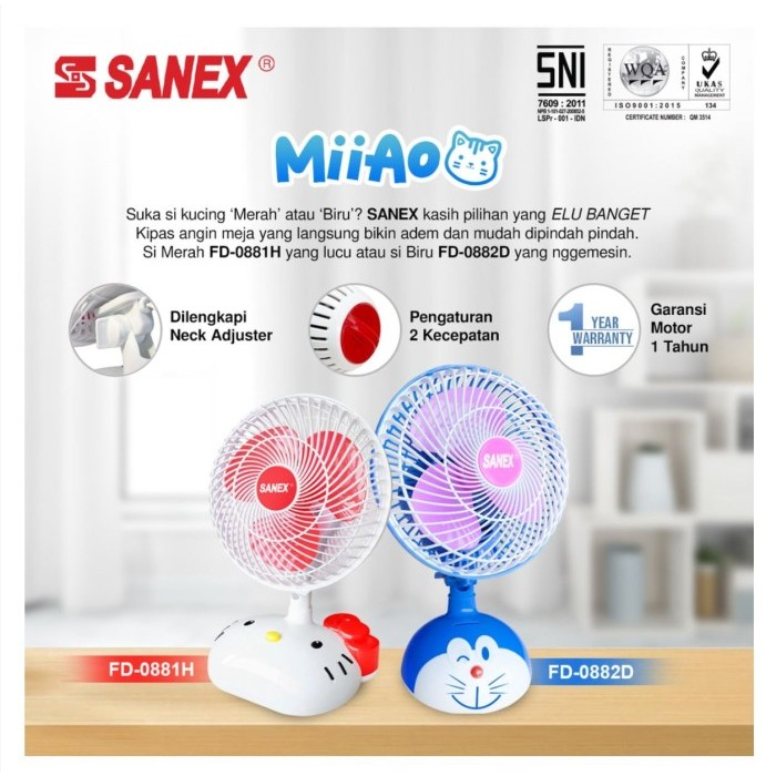 DESK FAN SANEX FD 0882 D / SANEX KIPAS ANGIN MEJA DESK FAN FD 0882 DORAEMON [8 INCH]