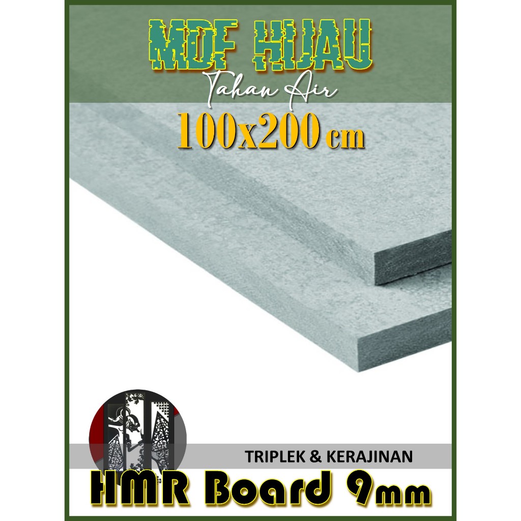 HMR Board 9mm 100x200 cm (9 mm 100 x 200 | 200x100 | 200 x 100 cm) MDF HIJAU 9mm 100x200 cm Anti Air