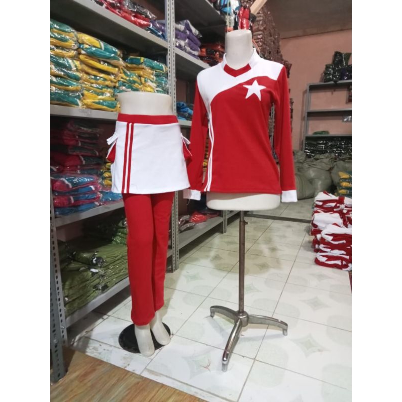Baju Setelan Senam Aerobik Olahraga Outdoor Merah Putih