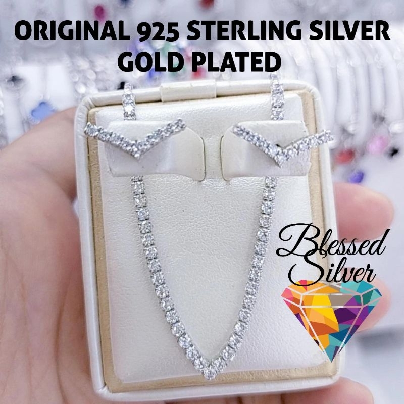 KALUNG PERAK ASLI 925 LAPIS EMAS MODEL SET V PERMATA
