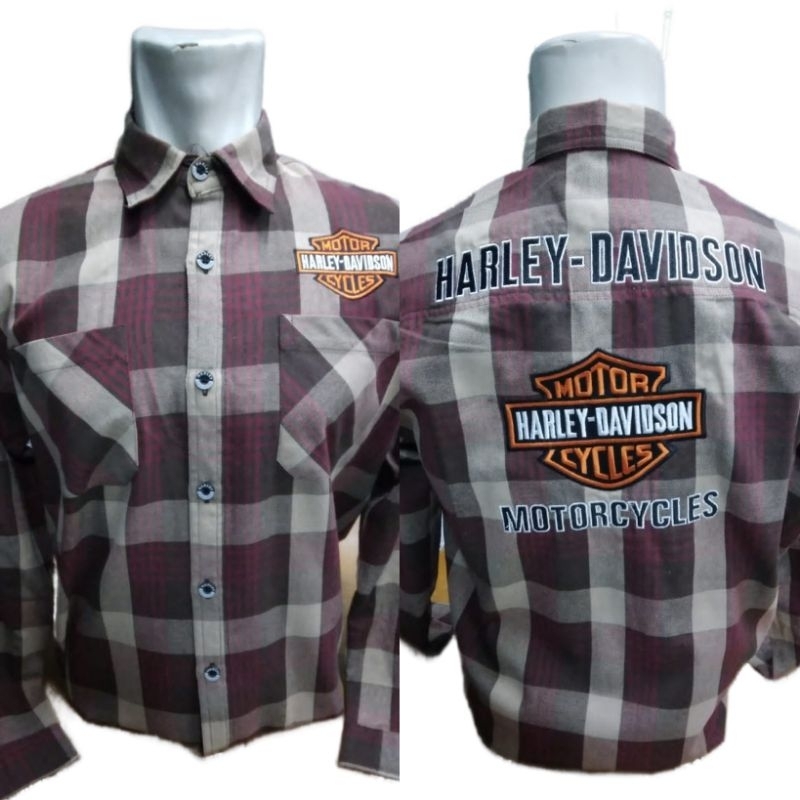 Kemeja HARLEY DAVIDSON Flanel Lengan Panjang - Kotak kotak - Motif Garis garis - Original - Full Bor