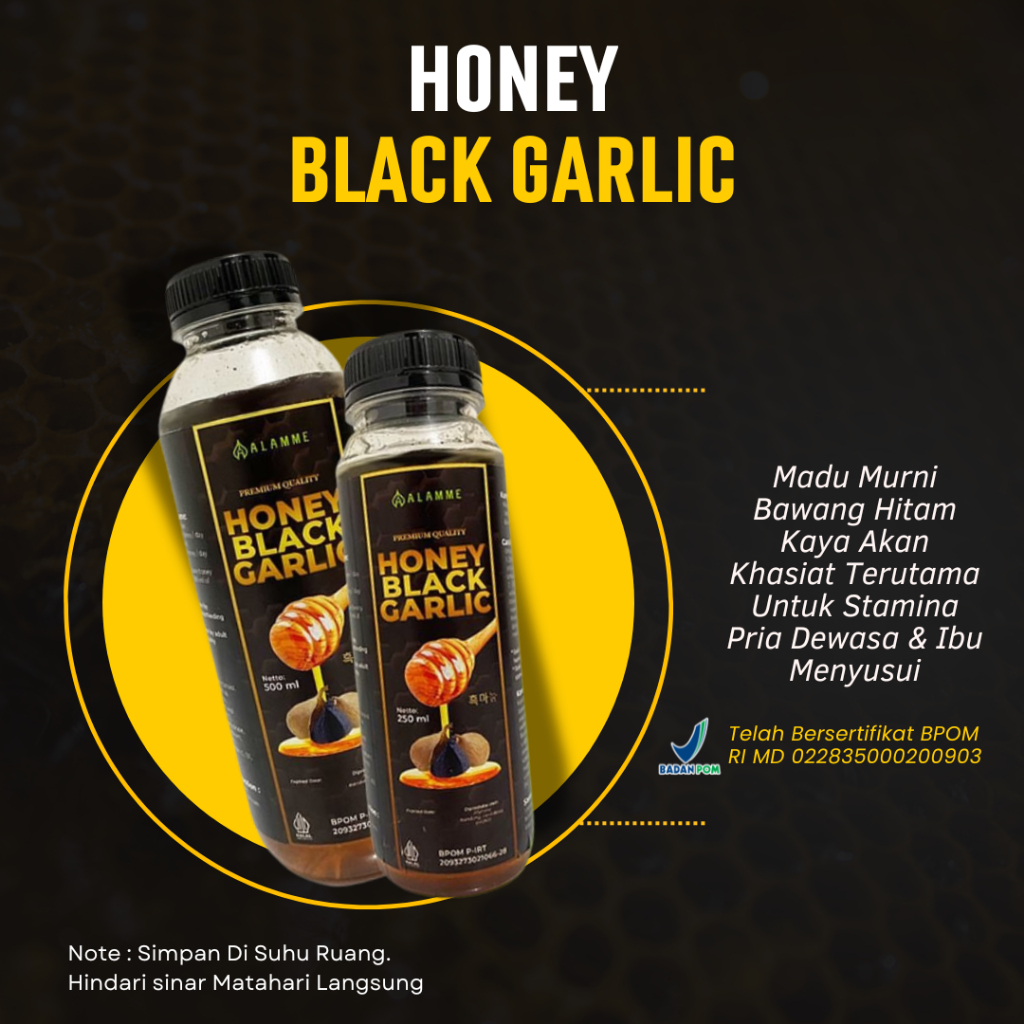 Honey Black Garlic - Madu Bawang Lanang Tunggal -  Madu Kuat Pria Tahan Lama I Alamme Black Garlic