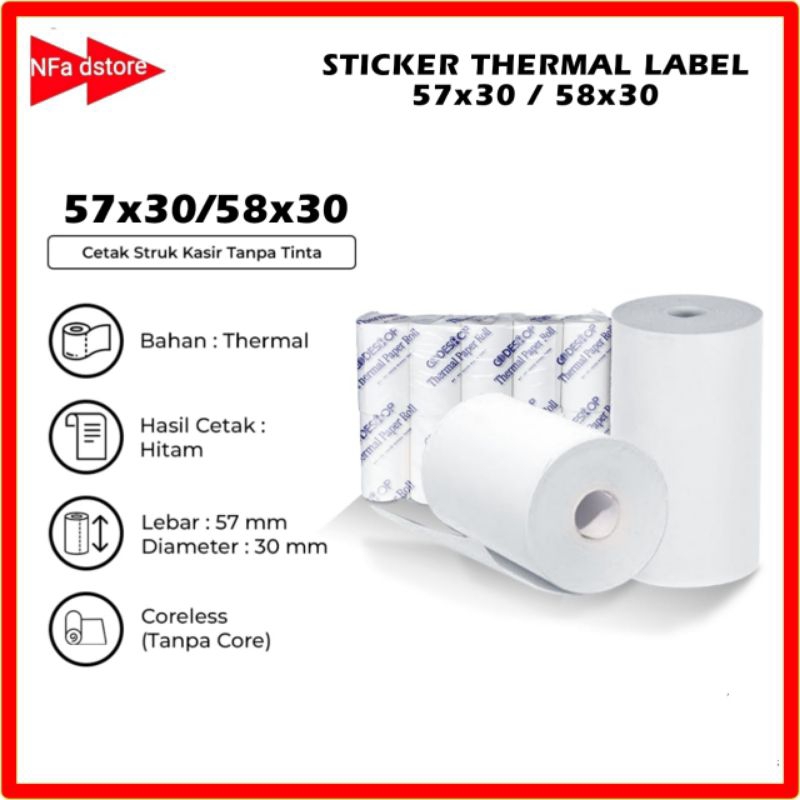 

Kertas Struk Thermal Label 58mm Stiker 57x30 58x30