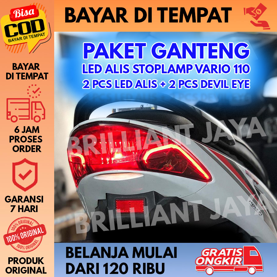 LAMPU ALIS STOPLAMP LAMPU BELAKANG VARIO 110 BONUS DEVIL EYE TIDAK BERBINTIK MURAH 2PCS LED + 2 DEVI