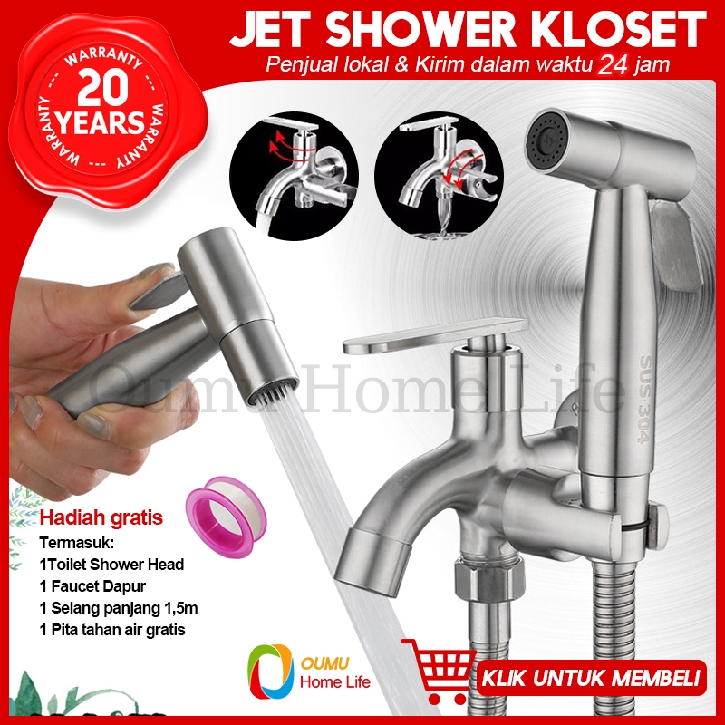 Jet Shower Kloset Stainless/Kran Cabang Shower/Jet Washer Toilet/Kran Closet Duduk/Toilet Spray Set