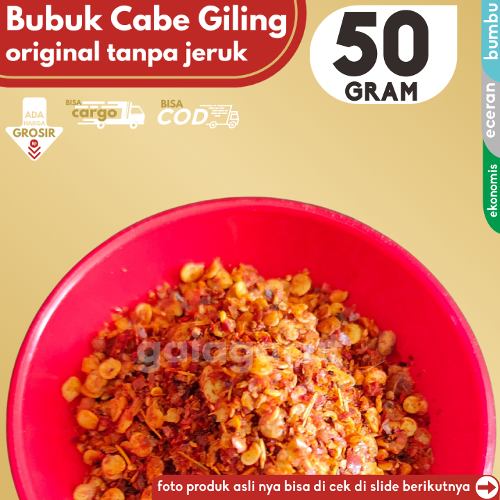 

Bumbu CABE Bubuk Kasar rasa POLOS 50g by GG (Bisa COD/Grosir/Kargo)