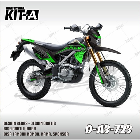 Decal kawasaki KLX 150 BF stiker motor fullbody motif Simpel Hitam Hijau D-A3-723
