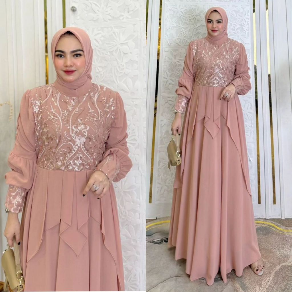 BAJU DRESS KONDANGAN BRUKAT MEWAH - QUENNA DRESS BRUKAT - BAJU PESTA - BAJU BRIDESMAID
