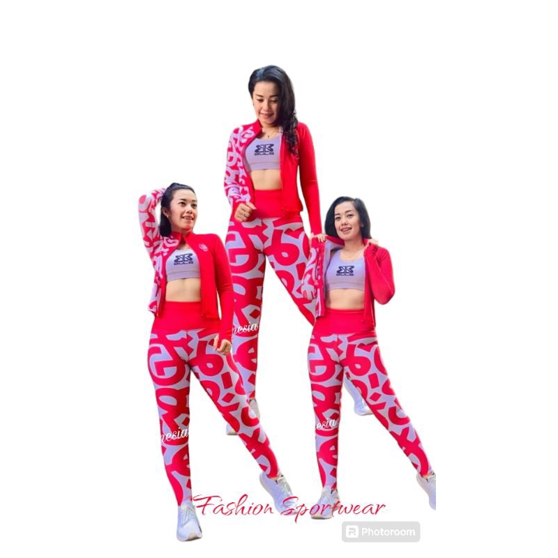 pakaian olahraga senam zumba aerobik wanita termurah SXB SPORT RED URBAN JACKET CROPP AND LEGGING