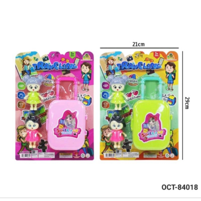 Mainan Koper Boneka Pres Traveling Mainan Anak Boneka Set Suitcase Boneka 2pcs + Koper