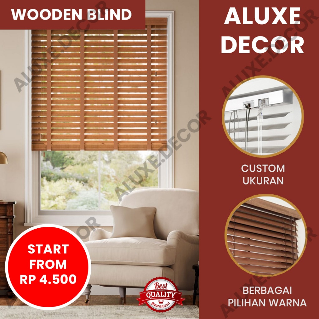Wooden Blind 27mm SHARP POINT Tirai Kayu | Kerai Krei Krey Kayu | Gorden Penutup Jendela Kayu
