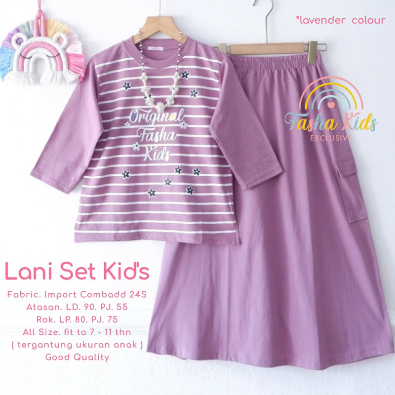 [[ New Arrival ]] Lani Set Kids By Fasha Setelan Kaos Dan Rok Anak Perempuan Usia 7-12 Tahun Setrok 