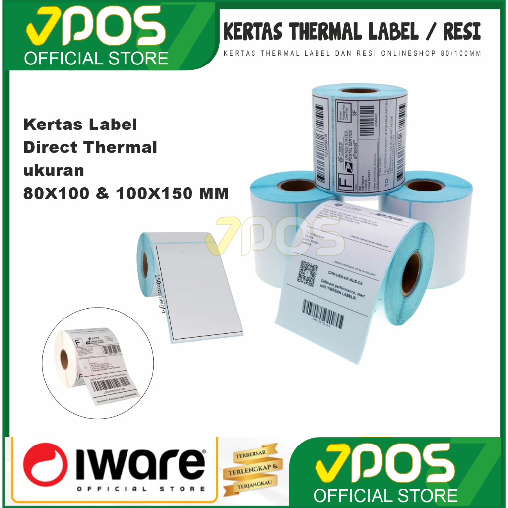 

Kertas Thermal Label Resi Online shop 80 dan 100mm direct Thermal Grosir
