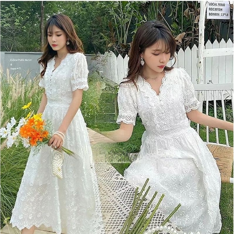 sleeve white dress putih korean paris parisian europe eropa vintage klasik classic Long dress lace l
