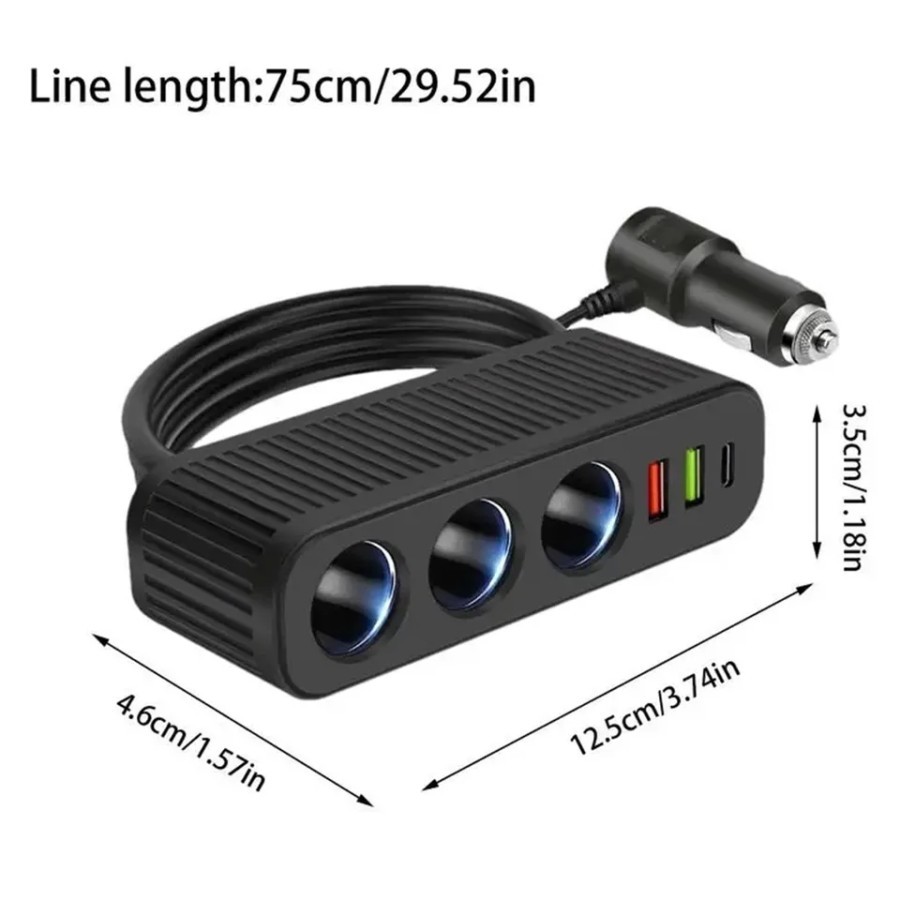 Splitter Socket Lighter Mobil Extension 120W USB QC3.0 Super Fast D27