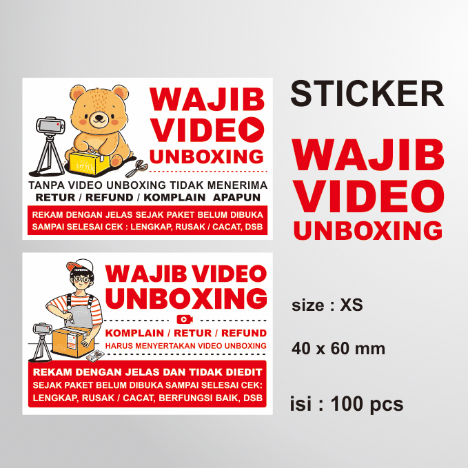 

STICKER UNBOXING SIZE XS ISI 100 UKURAN 40mm x 60mm