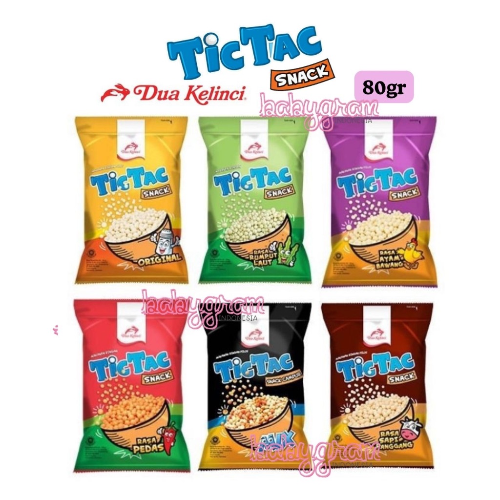 

Tic Tac Dua Kelinci 80gr aneka Rasa Sapi Panggang / mix / ayam bawang / rumput laut / pedas / original 80 gram DK Snack Cemilan Pilus TicTac