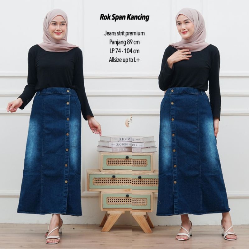 ROK JEANS SPAN KANCING XL / Rok Span Denim / Rok Span / Rok Panjang