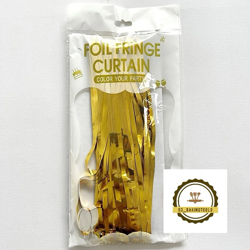 tirai foil fringe curtain emas