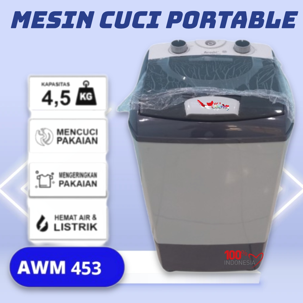 Mesin Cuci Portabel Arashi Laundry AWM 453A / Mesin Cuci Arashi 453A Prime / Mesin Cuci Arashi Prime