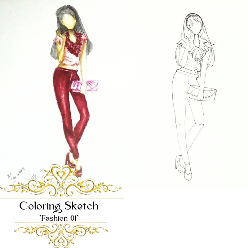 

[peni_ssaem_art] Sketsa Adult Coloring Page A5. Fashion 01. Gambar untuk diwarnai.