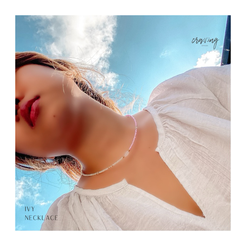 IVY Necklace - Rose Quartz Crystal Kalung Choker Manik Beads
