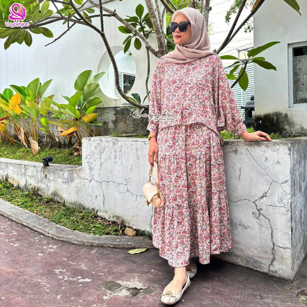 Hania One Set 2in1 Friendly Terbaru Kekinian Bahan Rayon Setelan Rok Baju Muslimah Wanita Yayuku