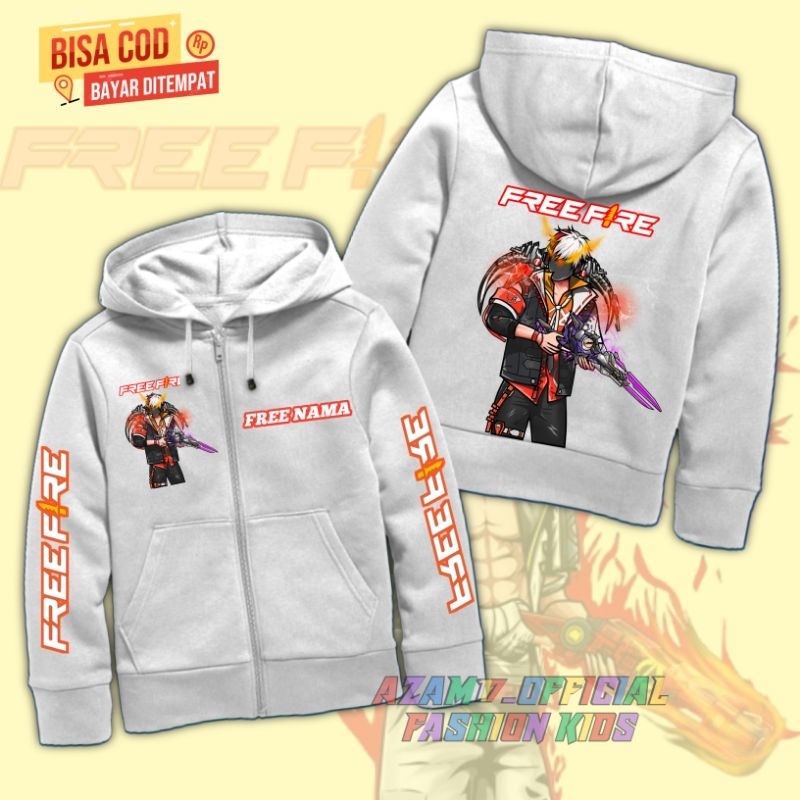 (FREE NAMA) Jaket Hoodie Anak FF Karakter FF Free Fire Versi SG 2 Juta Evo Gun / Jaket Resleting Ana